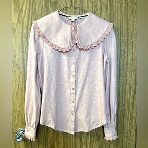 BODEN Women’s Button Up Blouse Size 10 Pink Peter Pants Collar